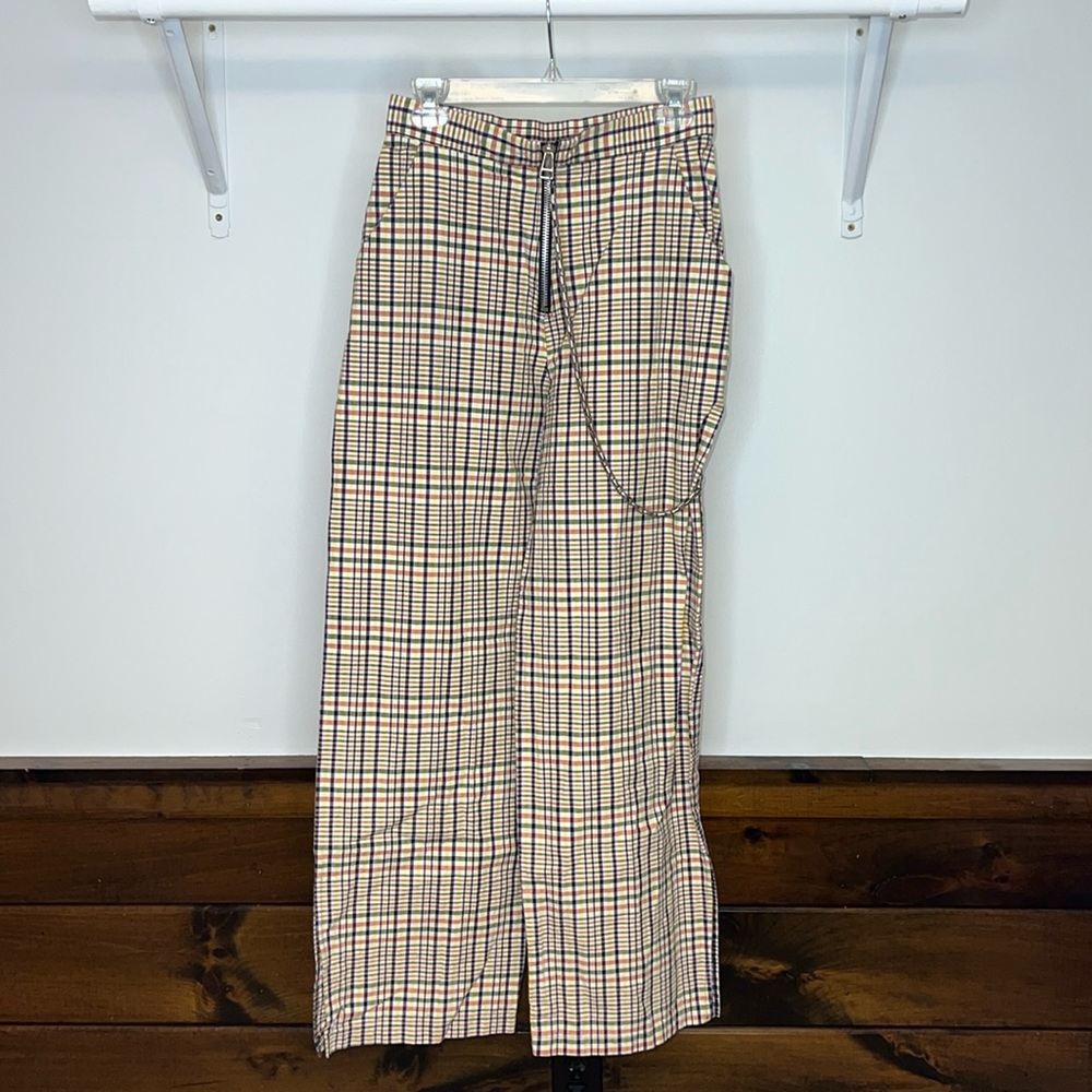The Ragged Priest Plaid Wide Leg Pants - Cream and Black